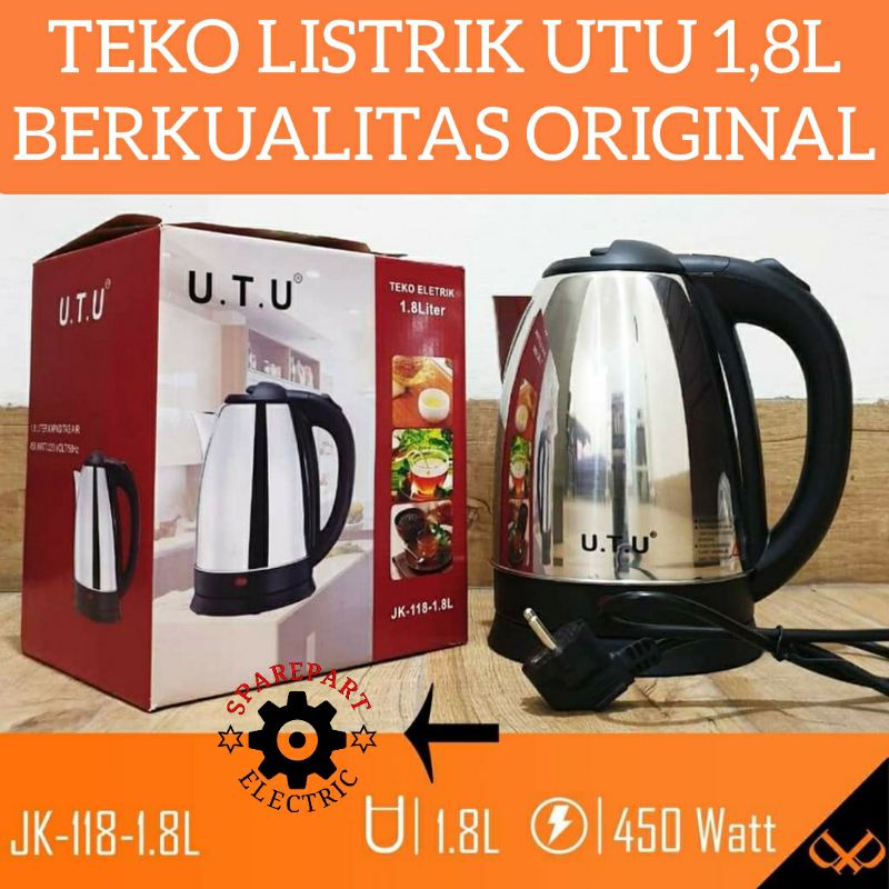 TEKO LISTRIK PEMANAS AIR / KETTLE ELECTRIC STAINLESS 1,8LITER MERK UTU VELOX