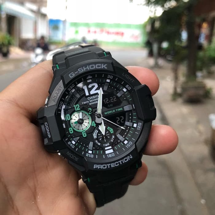 Jam Tangan Pria Casio G-Shock GA-1100 Black Green Gravity Master OriBM