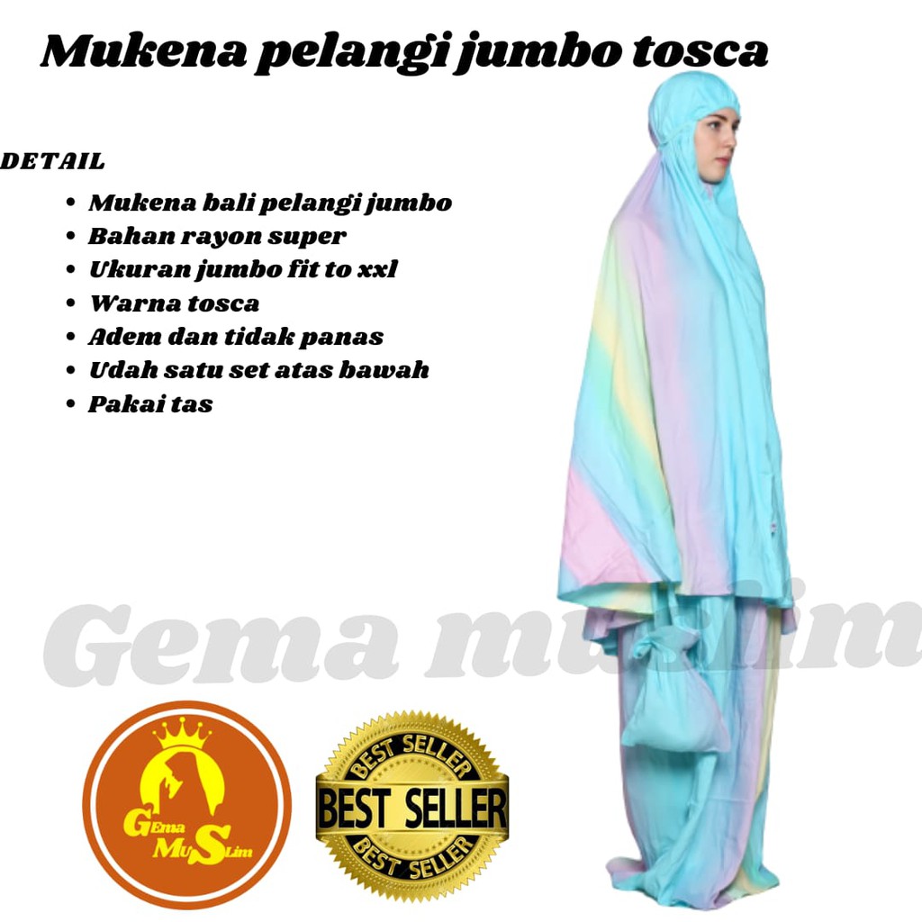 Mukena dewasa  pelangi rayon jumbo tosca