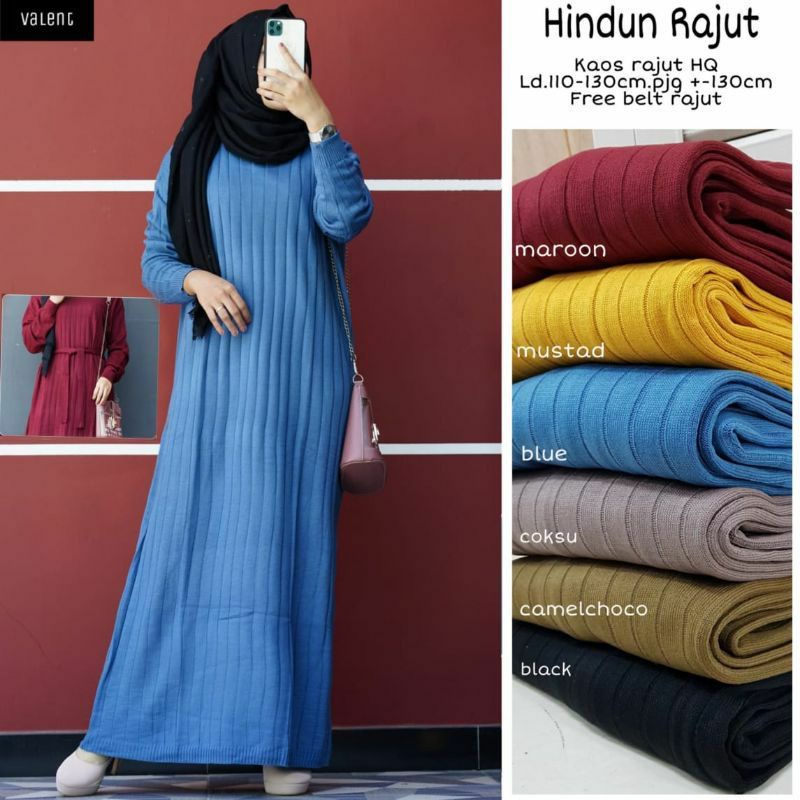 Gamis Rajut Hindun Bahan Kaos Premium Tebal Free Belt Melar Allsize fit to Xxl Jumbo Keren Kekinian 