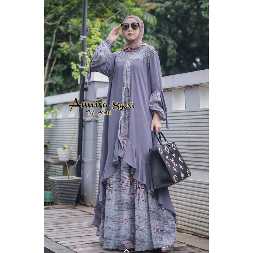 ANNISA Baju Muslim Terbaru 2021 Gamis Syari Mewah Lebaran Jilbab set Premium Ld 110