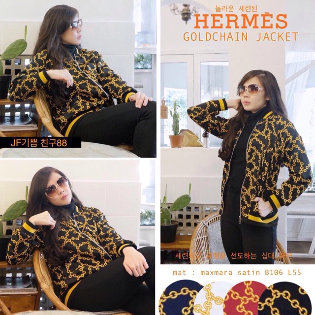 HER*MES GOLDCHAIN JACKET/jaket/bomber/bombermurah/jaket murah/jaket wanita/jaket gu*cci/bombergu*cci