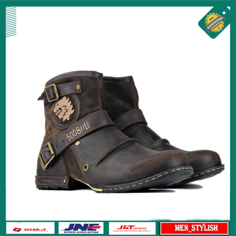 Sepatu Fashion Pria Import High Quality Men Pu Leather Fashion Buckle Strap Dress New Shoe Ankle Boo