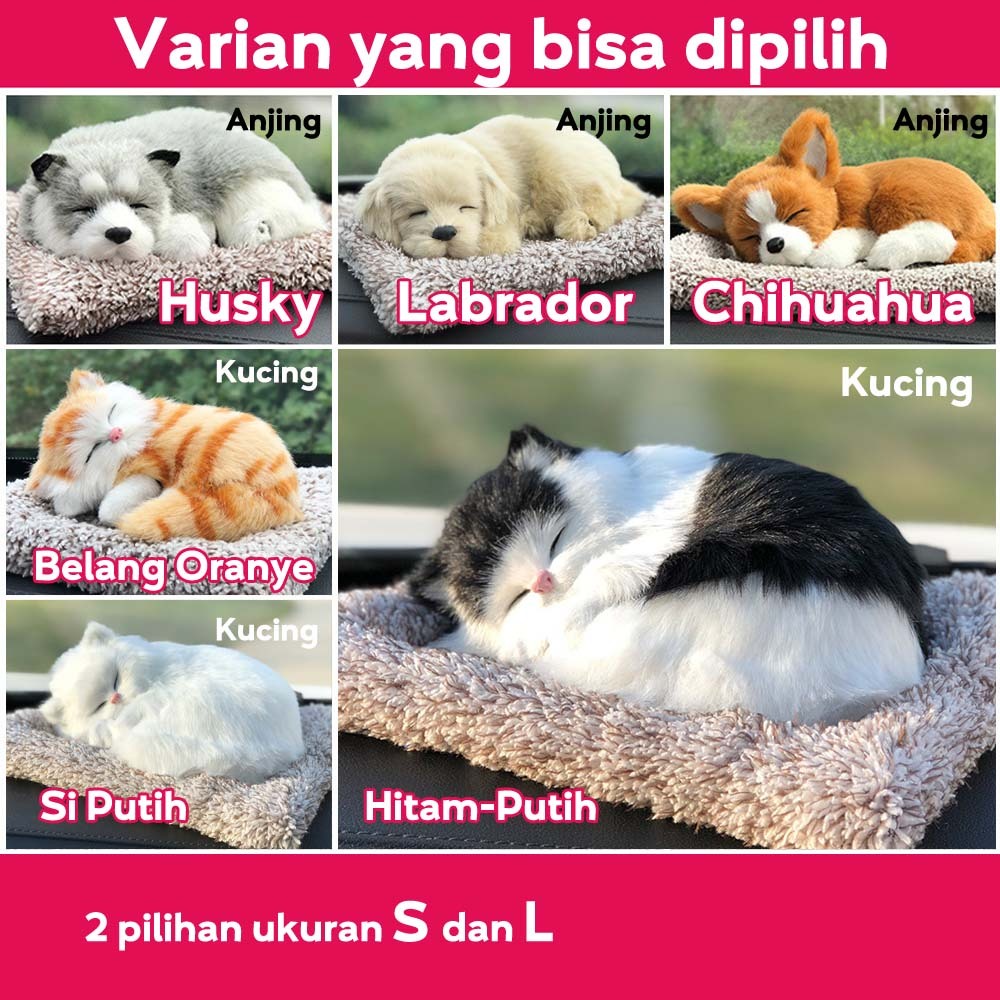 Pajangan Dashboard &quot;Sleeping Cat / Dog&quot; dengan Arang Bambu / hiasan mobil