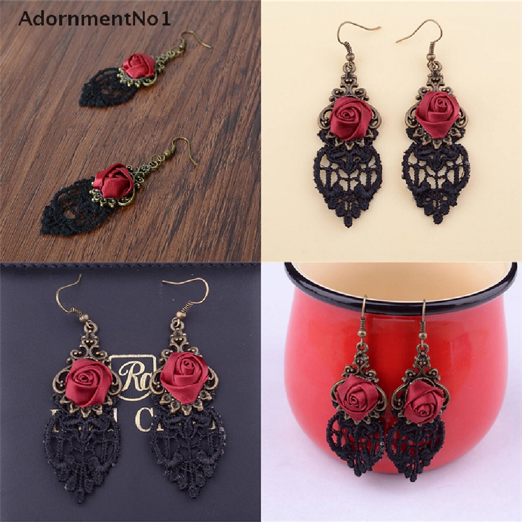 (AdornmentNo1) 1pc Anting Tusuk Gantung Desain Bunga Lace Gaya Gothic / Victoria / Retro / Vintage Untuk Wanita