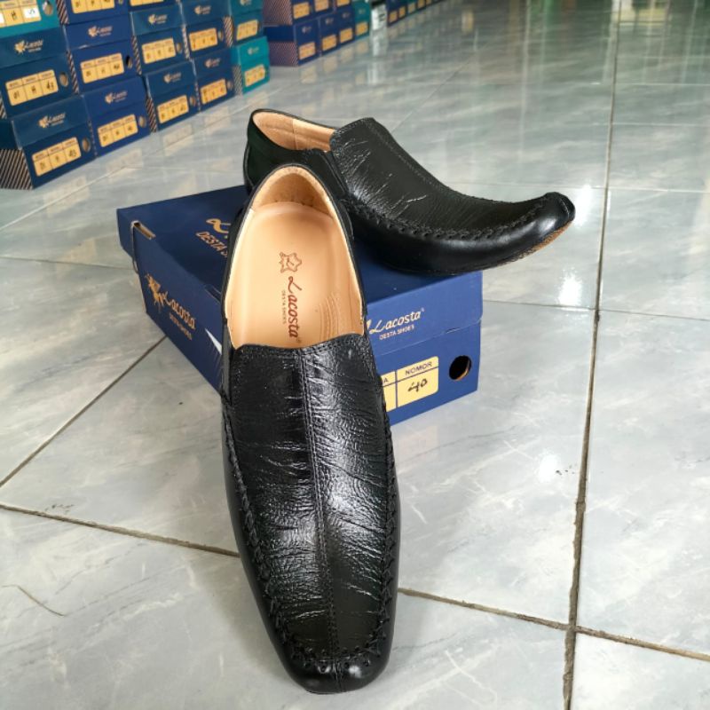 Lacosta Sepatu Pantofel Pria Kulit Asli 100% Tanpa tali