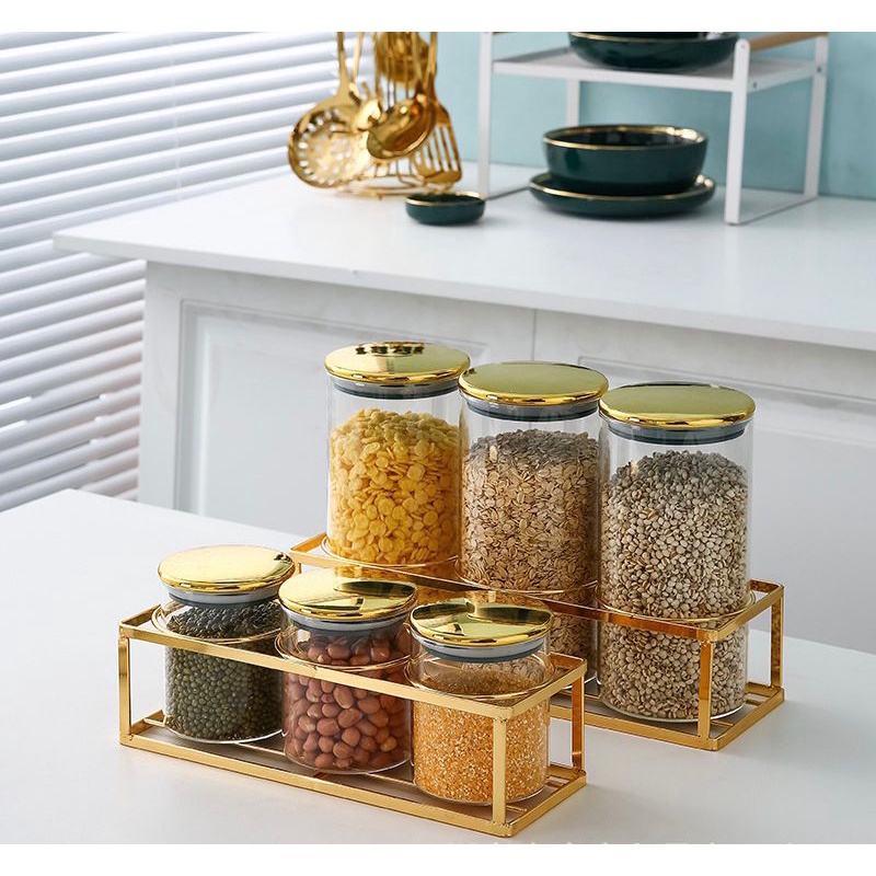 SET TEMPAT TOPLES KACA DENGAN RAK STAINLESS / WADAH BUMBU TEMPAT MAKANAN SNACK / STOPLES KACA JAR