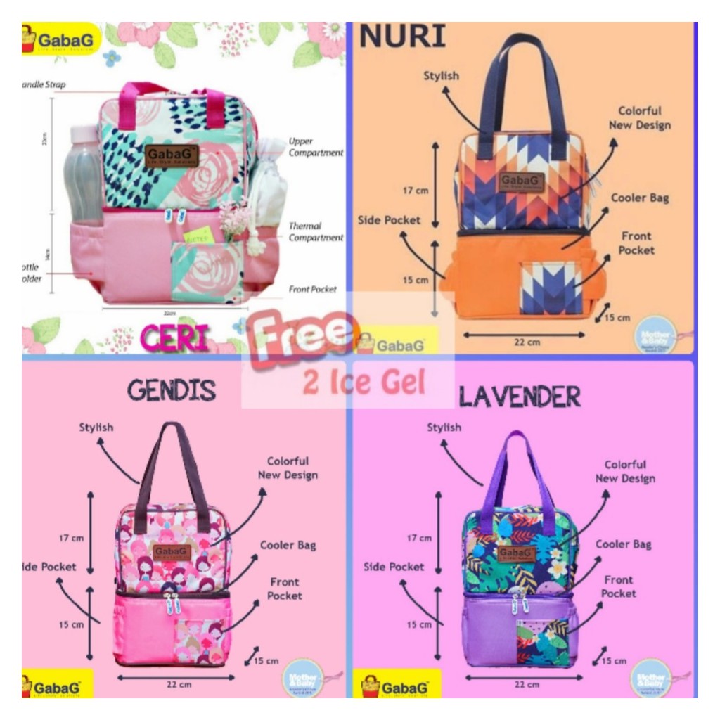 mygabag - 1 KG - Gabag Cooler Bag POP Ceri,  Nuri, Gendis, Lavender - Tas Asi - Free 2 Ice Gel