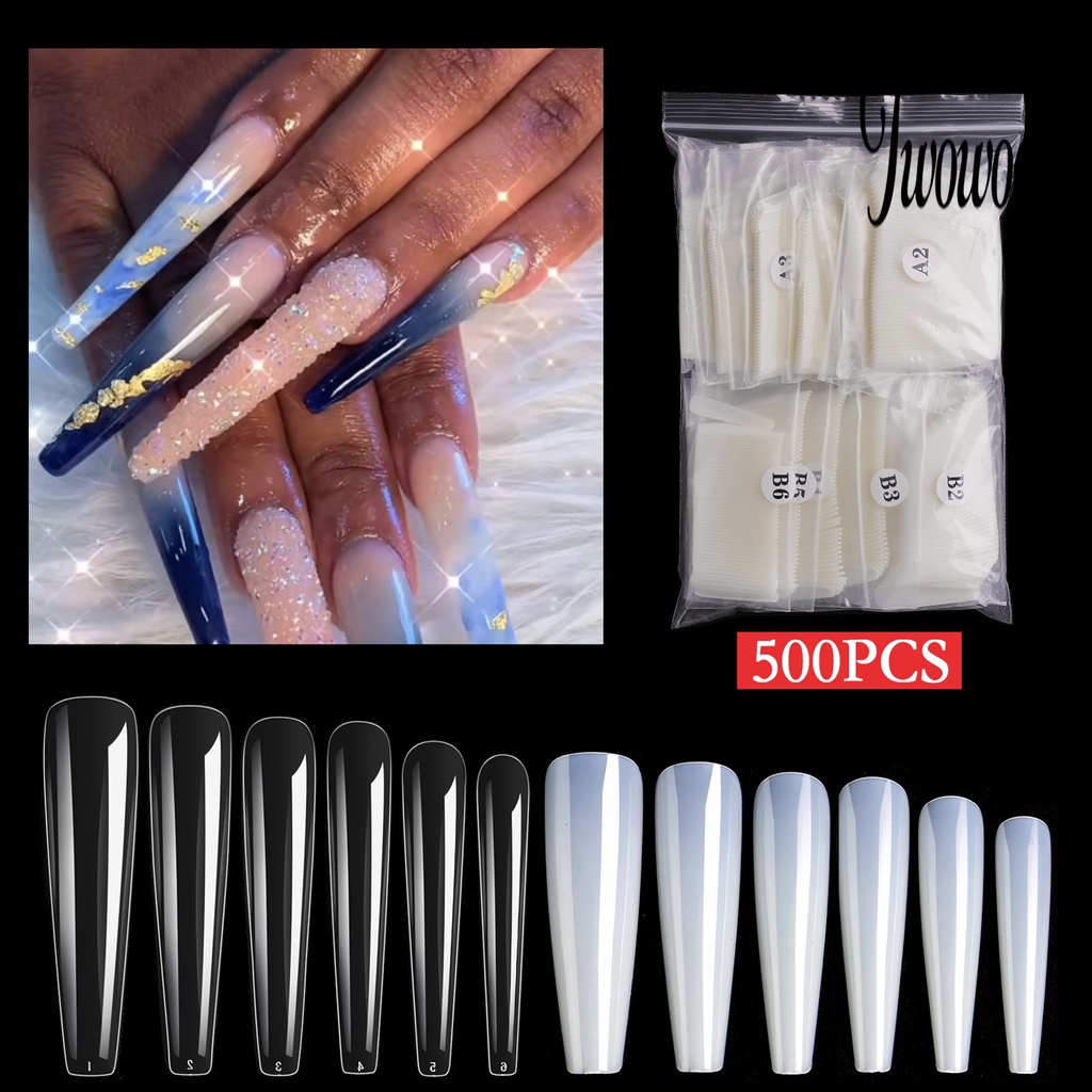 Twowood 600Pcs / Set Kuku Palsu Full Cover Anti Pecah Tahan Lama Untuk Nail Art / Manicure DIY