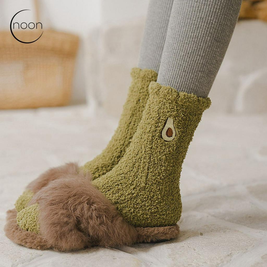 NOON (sleeps-all-day) Kaos Kaki Wanita Korea Dewasa Tidur Kamar Hangat Tebal Bulu Lembut Empuk Musim Dingin Motif Lucu Imut Impor Grosir Murah Lusinan Kaus Kaki Koskaki Koaskaki Betis Buah Wool Wol