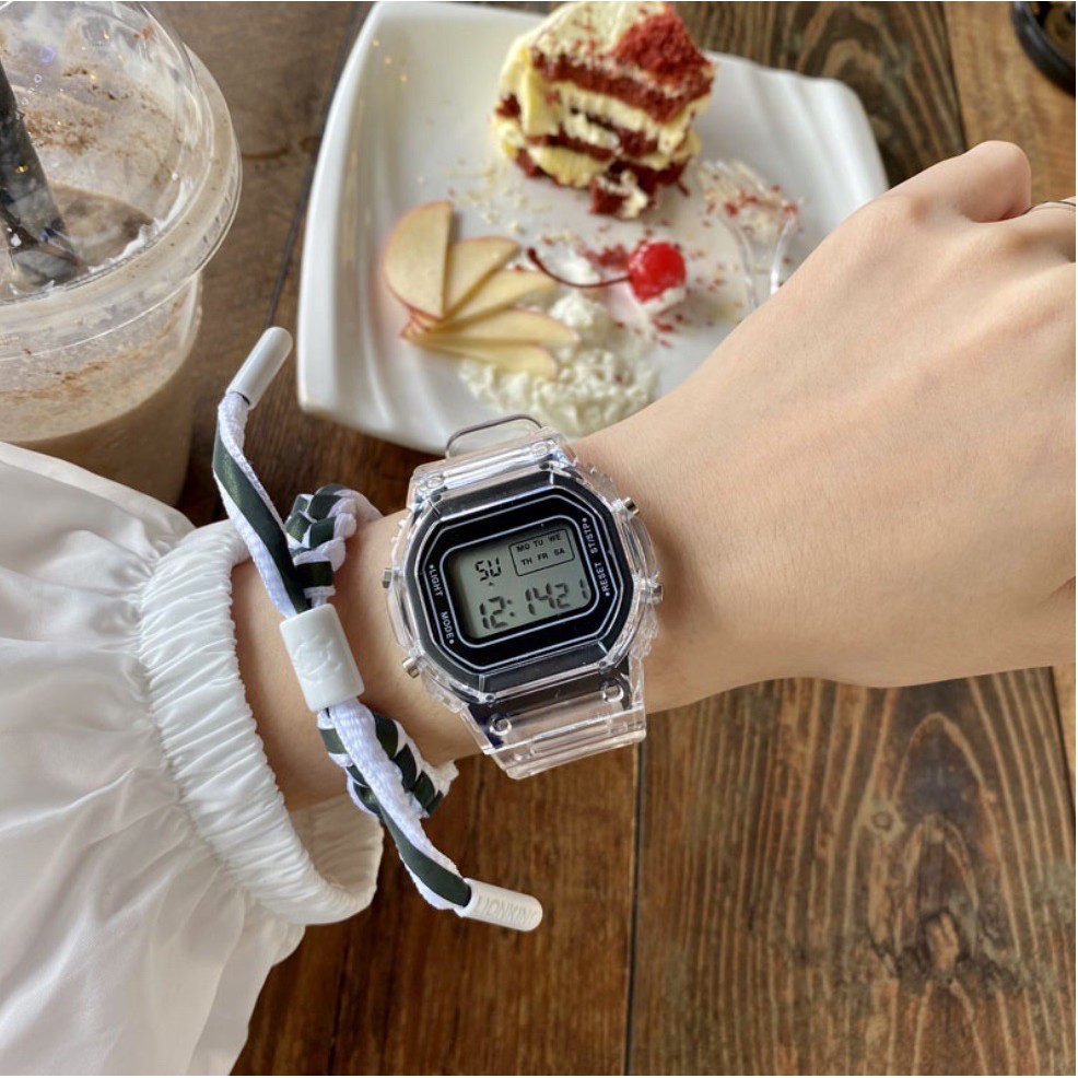 Jam Tangan Digital TRANSPARAN ANTI AIR Student Couple Watch Korea Fashion model Casio Pria Wanita