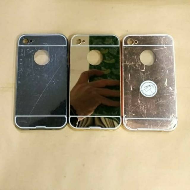 IPHONE 4 / IPHONE 4G / IPHONE 4S bumper slide hard case mirror dan karet / softcase full hitam