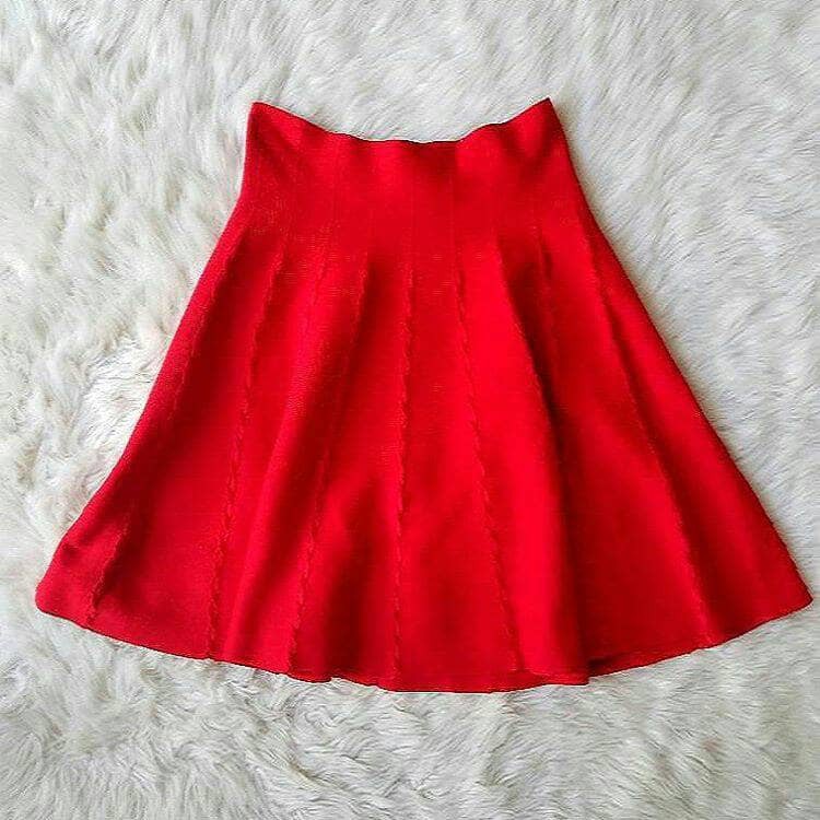 Red Knit Flare Skirt Terbaru