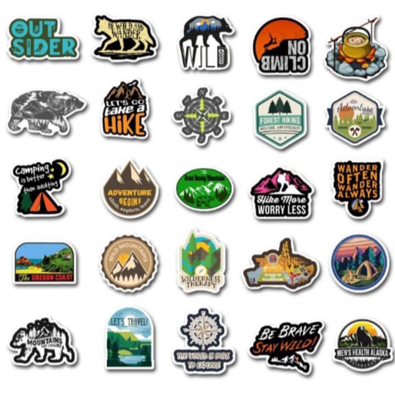 Cutting sticker Stiker kromo desain gunung Family Camp isi 50pcs