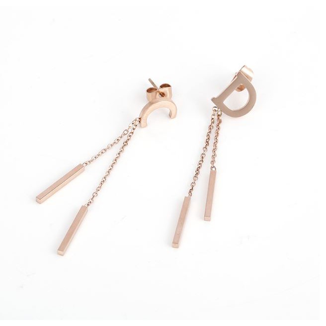 Anting Titanium Rose Gold Asli Wanita Fashion Anti Karat Murah AA014 motif Huruf CD unik