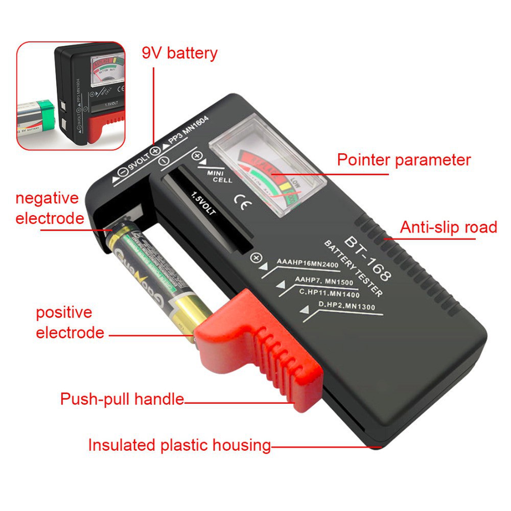 YGRETTE - Tester indikator Baterai AA AAA Volt Meter versi digital dan jarum / manual