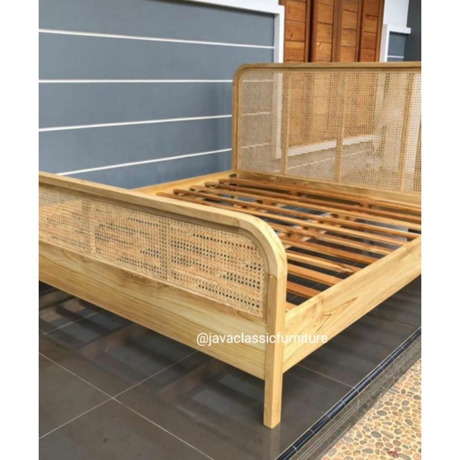 DIPAN TEMPAT TIDUR ROTAN MINIMALIS RANJANG ANAK VINTAGE BAHAN KAYU JATI UKURAN 120,160,180,200 meter-3