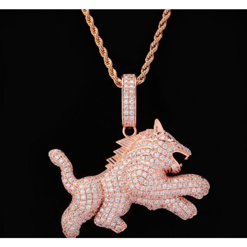 Kalung Liontin Anjing Serigala Aksen Zircon Gaya Hip Hop Untuk Pria