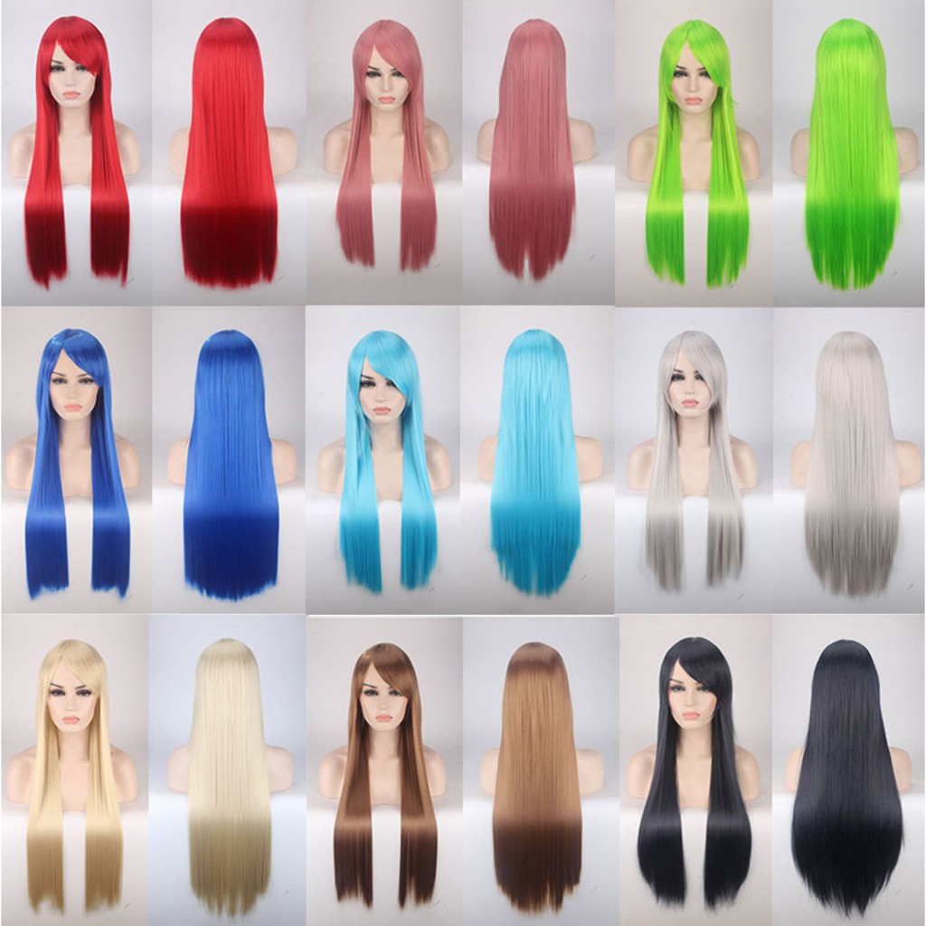 K026 wig base lurus 80 cm wanita cosplay rambut palsu daily lolita hitam abu brown cokelat merah