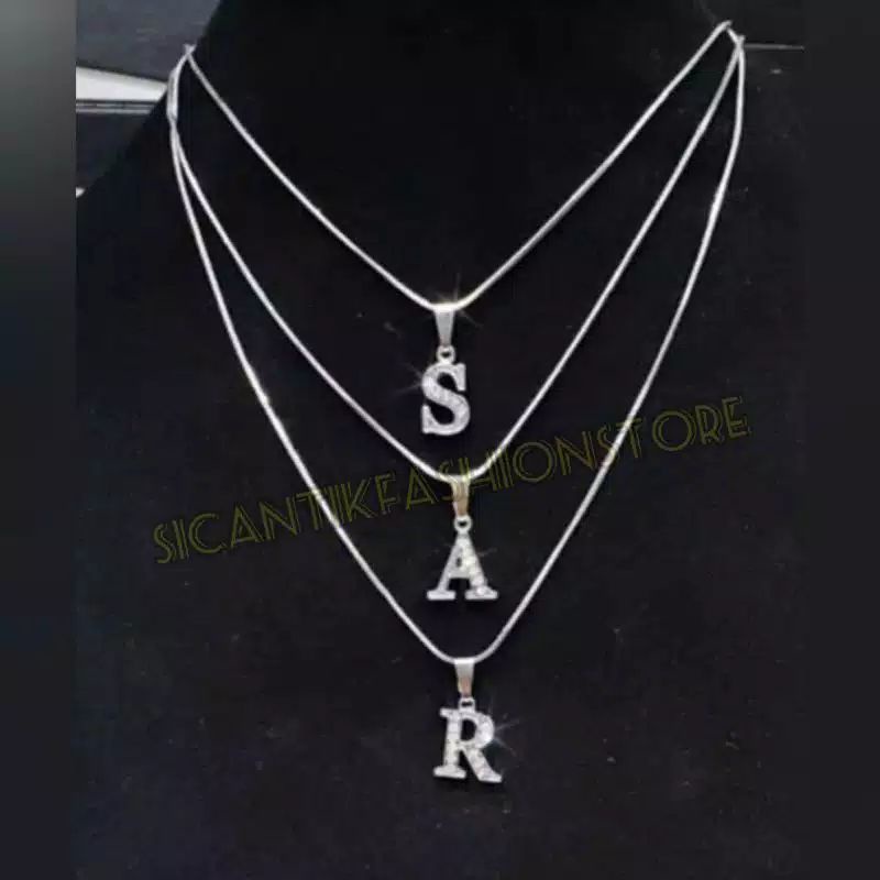 KALUNG SILVER ANTI KARAT - ANTI LUNTUR !!! Kalung Monel Liontin Huruf Inisial A SAMPAI Z