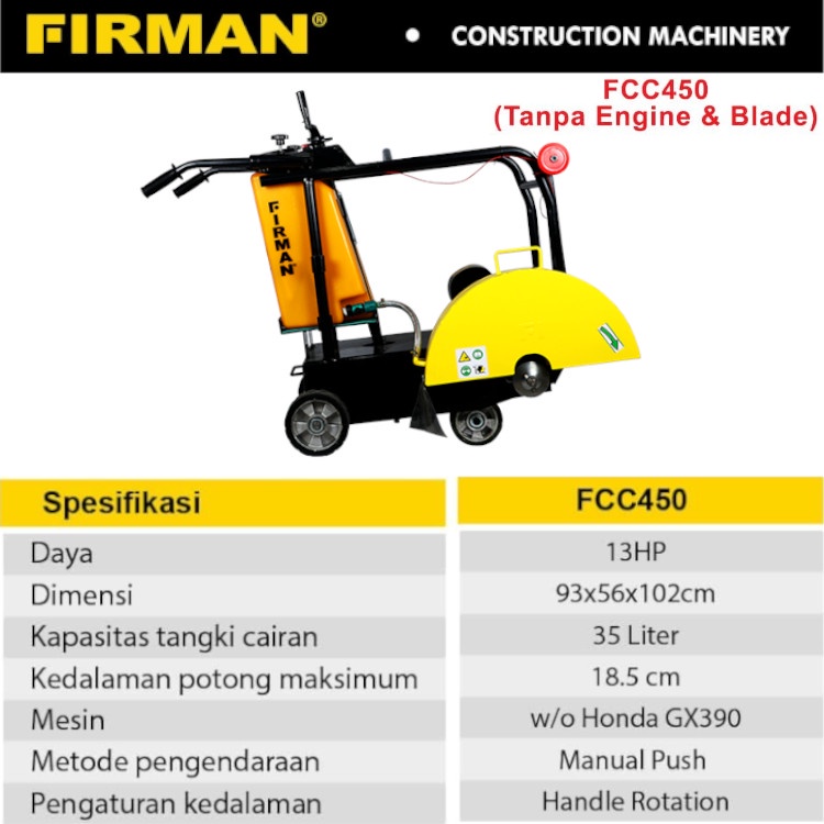 Mesin Pemotong Aspal Beton FIRMAN FCC450 / Aspal Concrete Cutter Cutting FCC 450 FIRMAN - Mesin Potong Beton Aspal Jalan