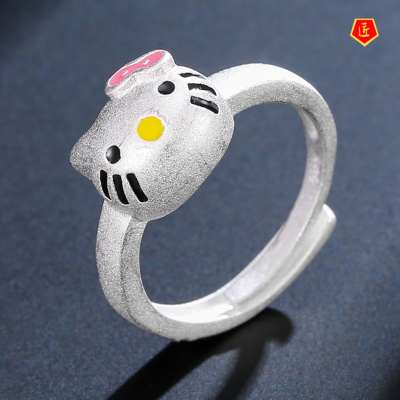 [Ready Stock]Cute Cartoon Cat Silver Ring