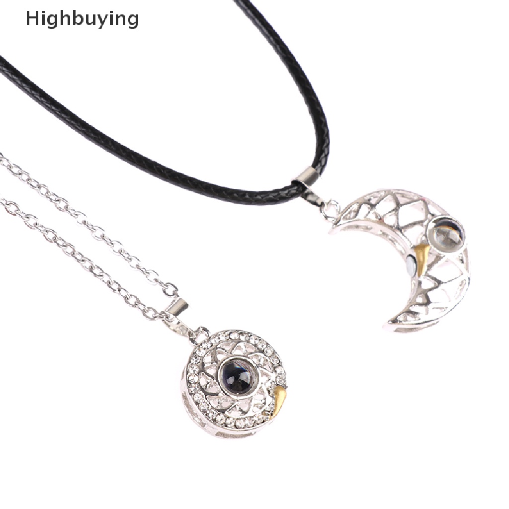 Hbid Kalung Rantai Liontin Puzzle Matahari / Bulan / Tulisan I Love You 100 Bahasa Untuk Pasangan / Pria / Wanita