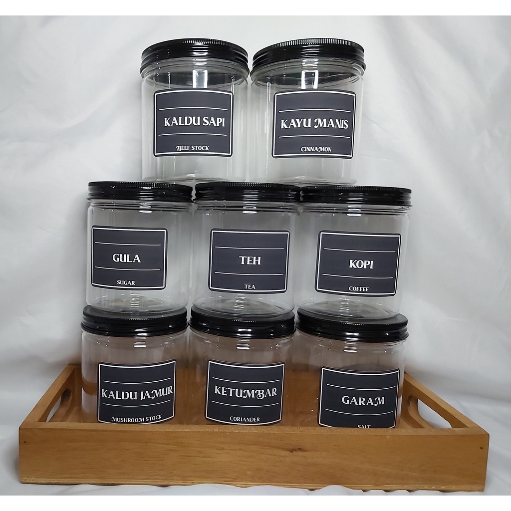 TEMPAT BUMBU HITAM AESTHETIC/TOPLES PLASTIK TUTUP ALUMINIUM HITAM/TEMPAT BUMBU DAPUR/500ML