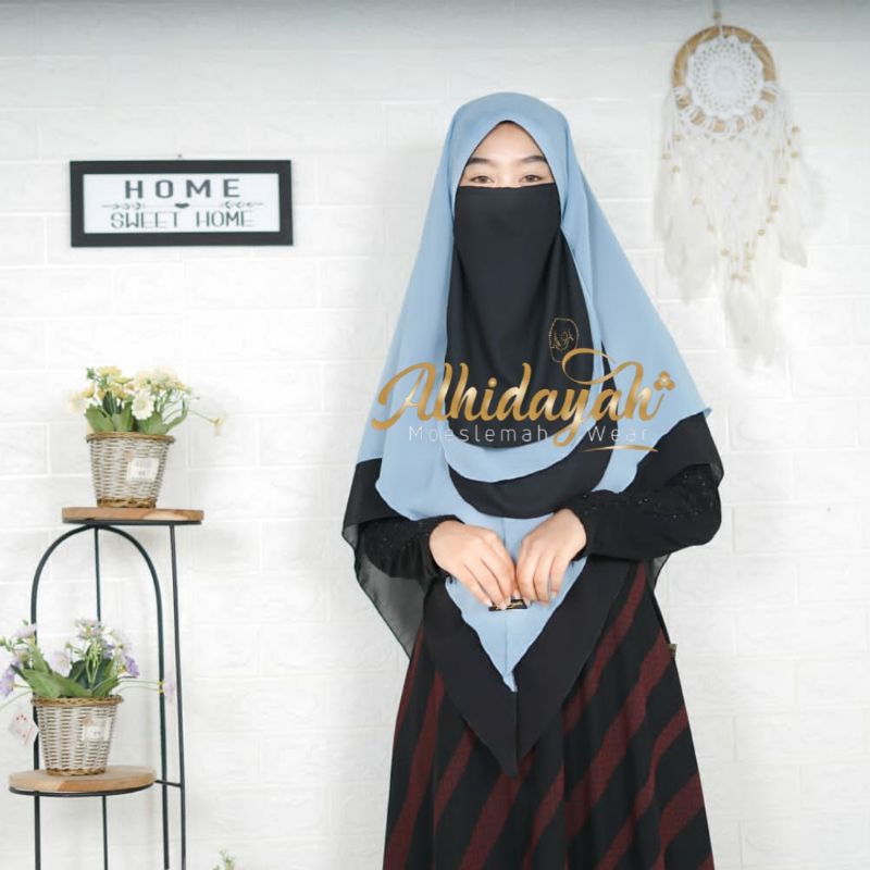 Termurah set Khimar/set jilbab ceruty  tutup cadar  free bros cantik bentuk pita