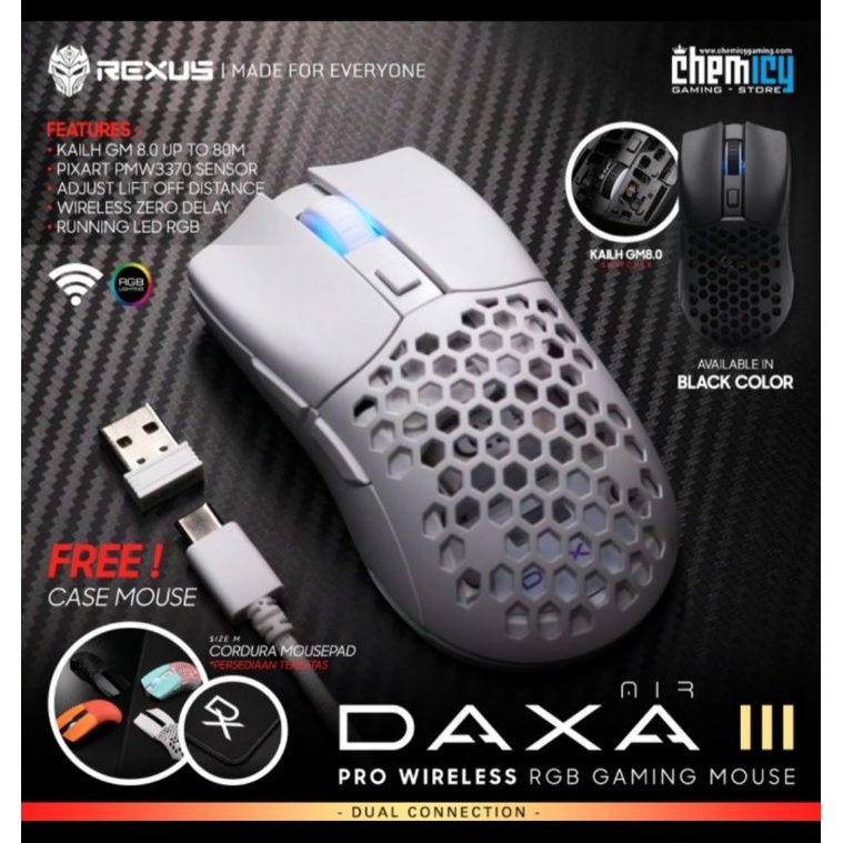 Rexus DAXA Air III Pro Wireless RGB Ultra-Lightweight Gaming Mouse