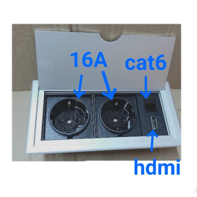 Stop kontak meja hdmi lan cat6  2 stop kontak  power16A