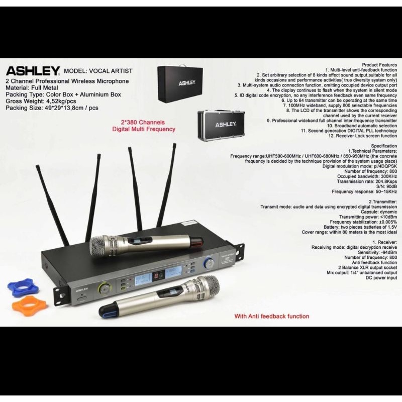 MIC WIRELESS ASHLEY VOCAL ARTIST FREE KOPER 4 antena ( HANDHELD ) ORIGINAL