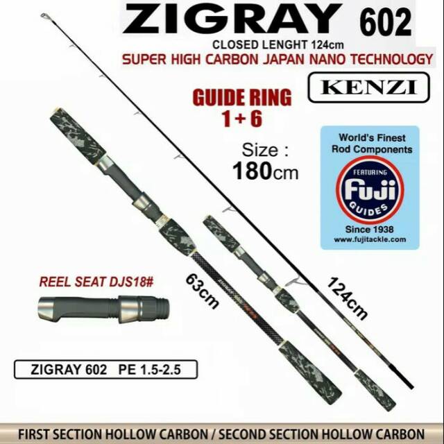 Joran KENZI ZIGRAY 180cm ring fuji jigging fishing rod