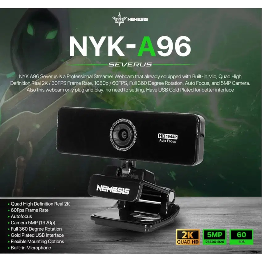 NYK A-96|A96 SEVERUS WEBCAM QHD 2K Resolution Built-in Microphone