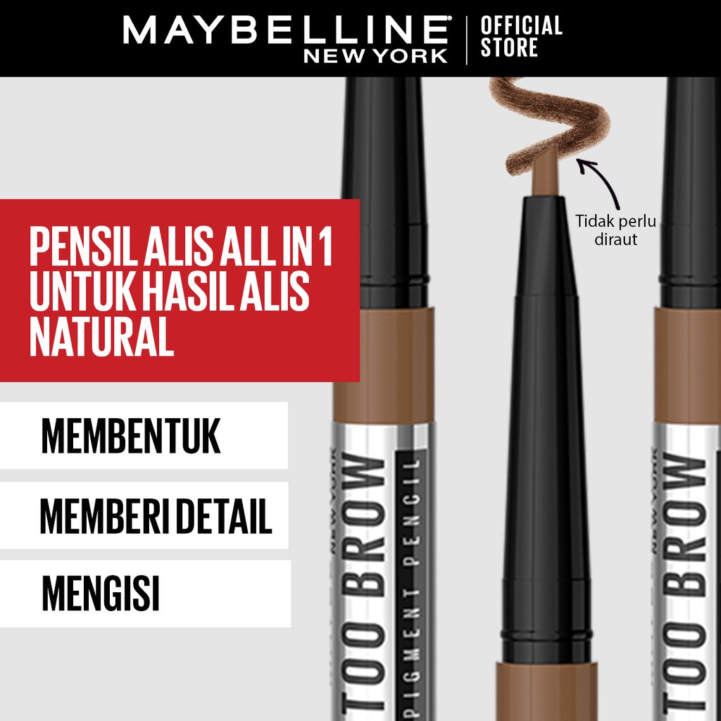 Maybelline Tattoo Brow 36H Pencil - Eye Makeup - Pensil Alis Cokelat Pigmented Tahan Lama