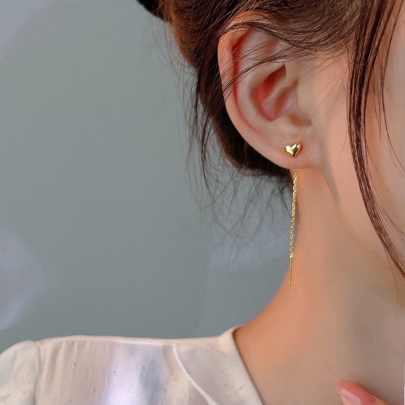 Anting Rantai Rumbai Panjang Bentuk Hati Bahan S925 Silver Untuk Hadiah