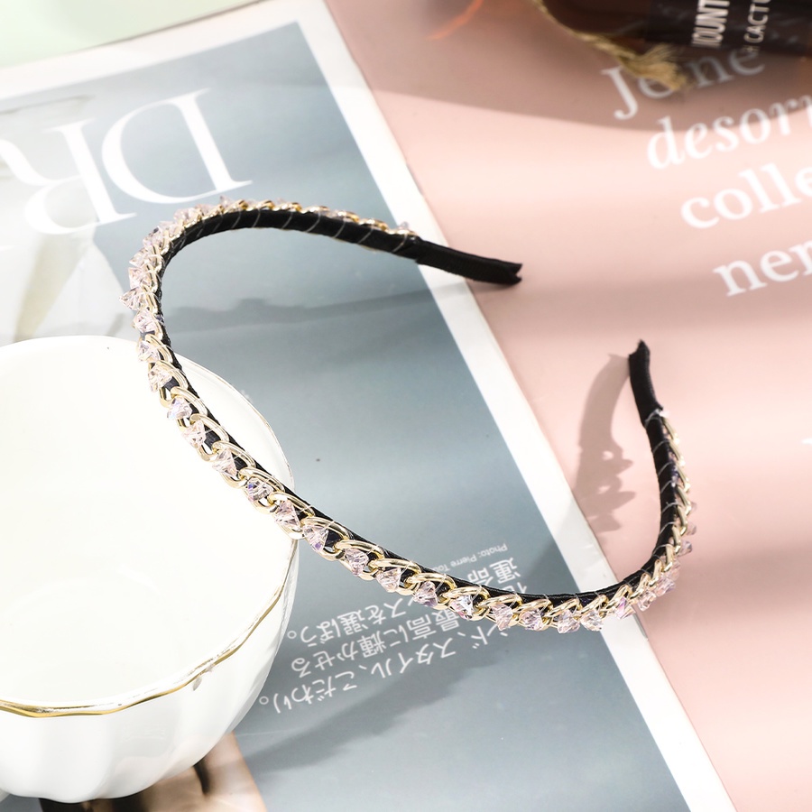 Korean Rhinestone Beads Alloy Chain Headband For Women Crystal Thin Hair Band Hair Accessories