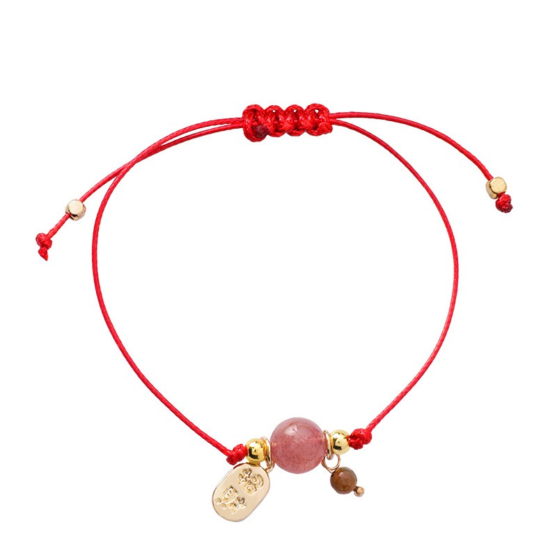 XiaoboACC Gelang Tangan Strap Anyam Jerami Warna Merah Ala Korea untuk Wanita