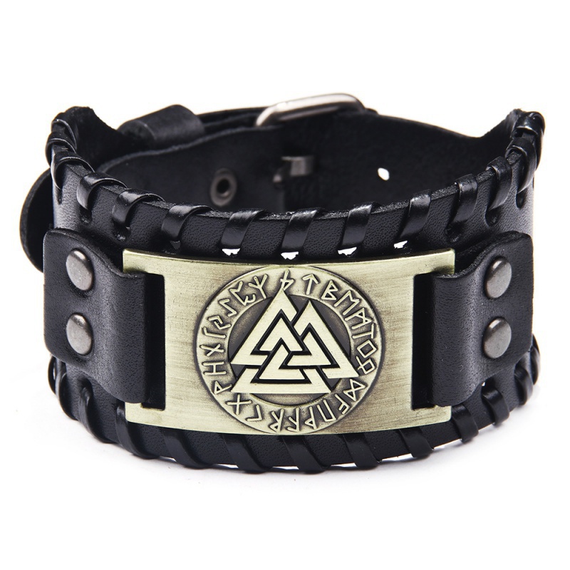 Gelang Tangan Stainless Steel Motif Logo Rune Gaya Vintage Viking Totem Untuk Wanita