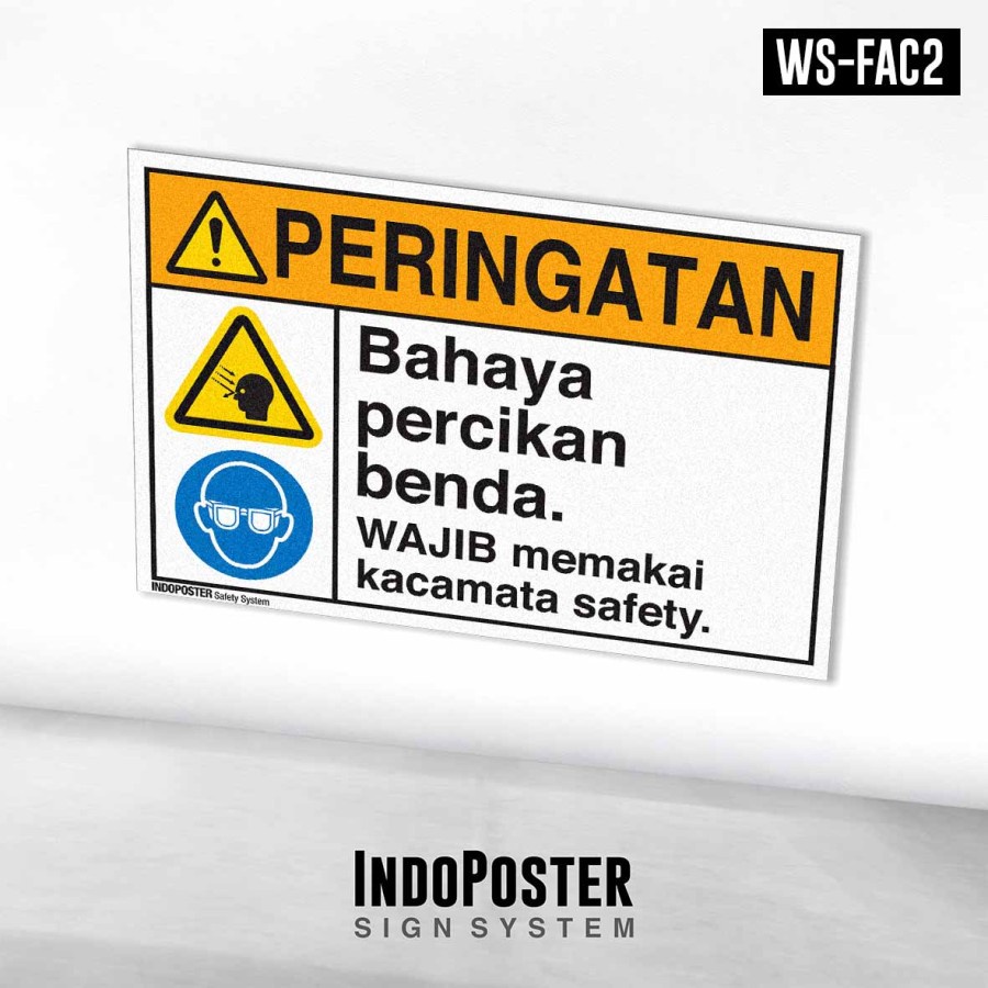 

Stiker Safety Sign Rambu K3 ANSI Bahaya Percikan Benda Wajib Memakai Kacamata Safety