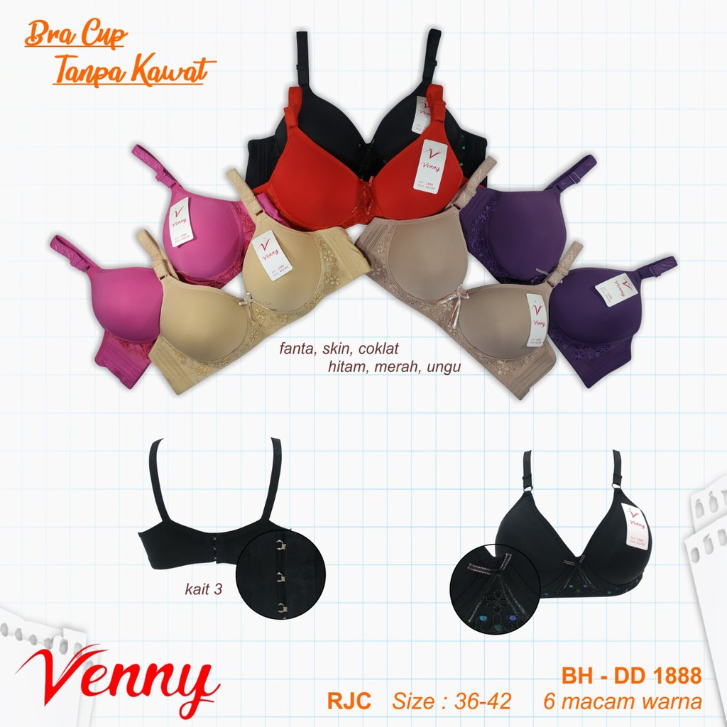 BRA VENNY DD 1888 BUSA TANPA KAWAT CUP B SIZE 36 38 40 42 PAKAIAN DALAM WANITA BH MURAH