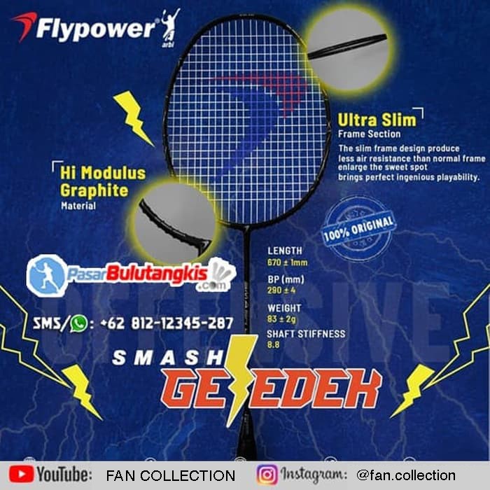 FLYPOWER Raket Badminton Smash Geledek BONUS SENAR KAOS DAN TAS