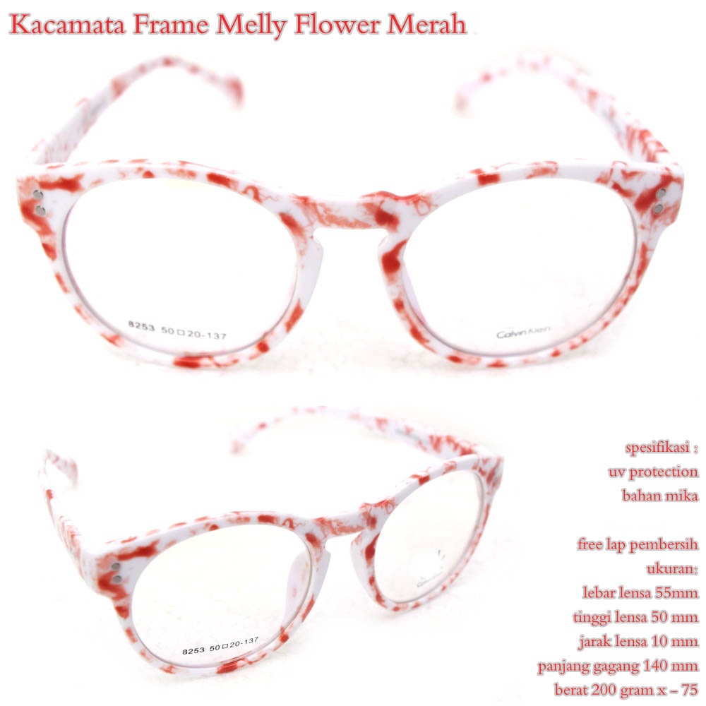 kacamata bulat frame melly flower merah