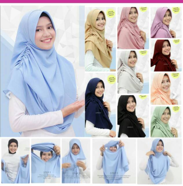 Pasmina Instan Serut Dua Muka Pad Antem