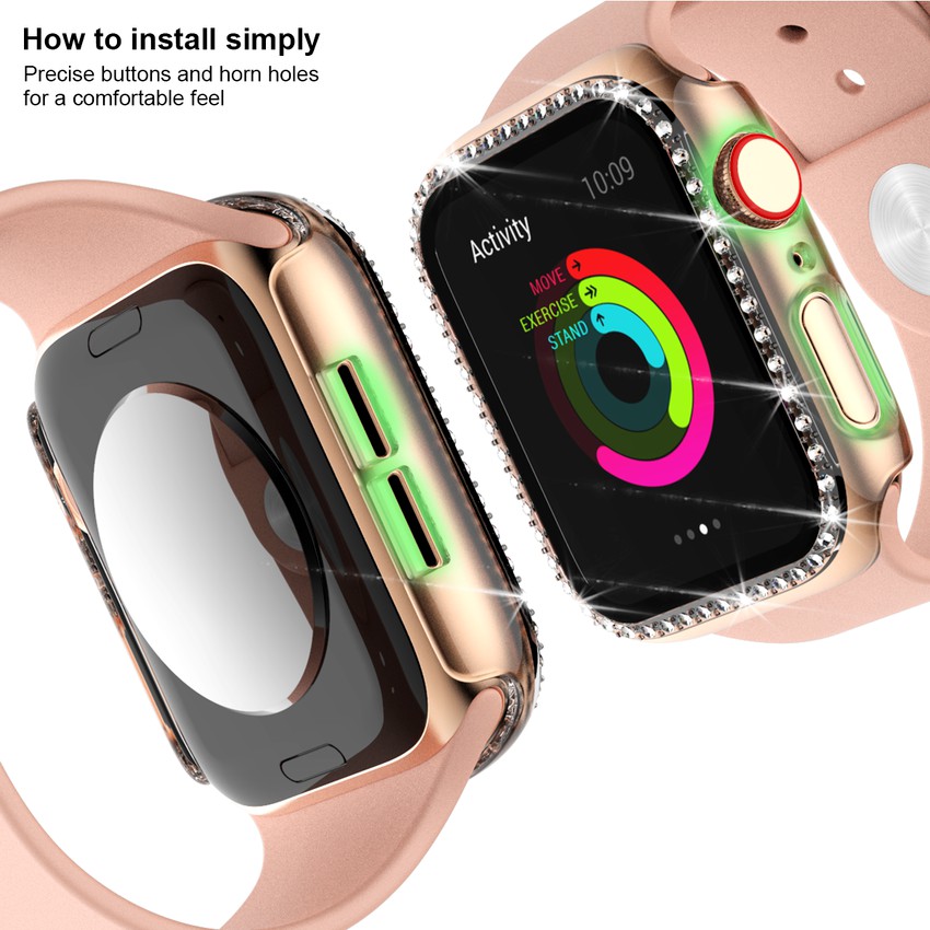 Diamond Pelindung Case Cover Untuk Apple Watch SE Series SE 6 5 4 3 2 1pc Hard Case Shell Untuk IWatch 40mm 44mm 38mm 42mm PC Bumper Frame Dengan Pelindung Layar Untuk t500 x7 t5 t55 ft5 SE SE