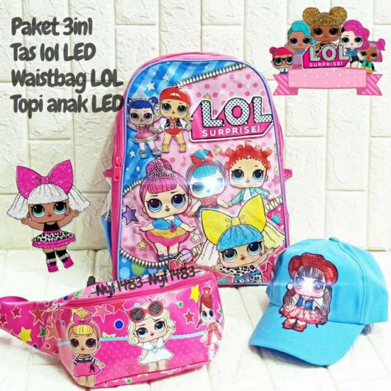 tas rangsel anak lol gratis waistbag lol dan topi led lol