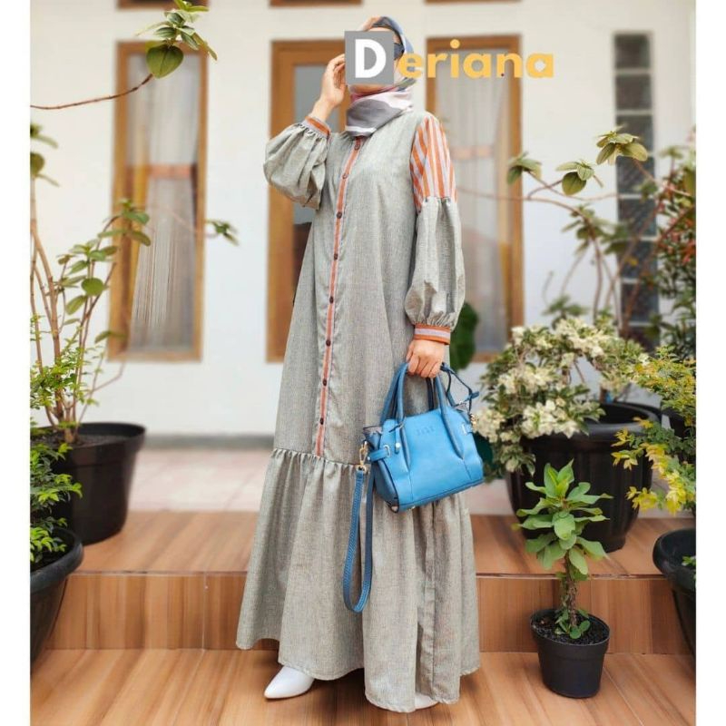 Deriana Project SHAIMA DRESS Gamis Muslim Wanita Modern Casual Polos Putih Abu Terbaru