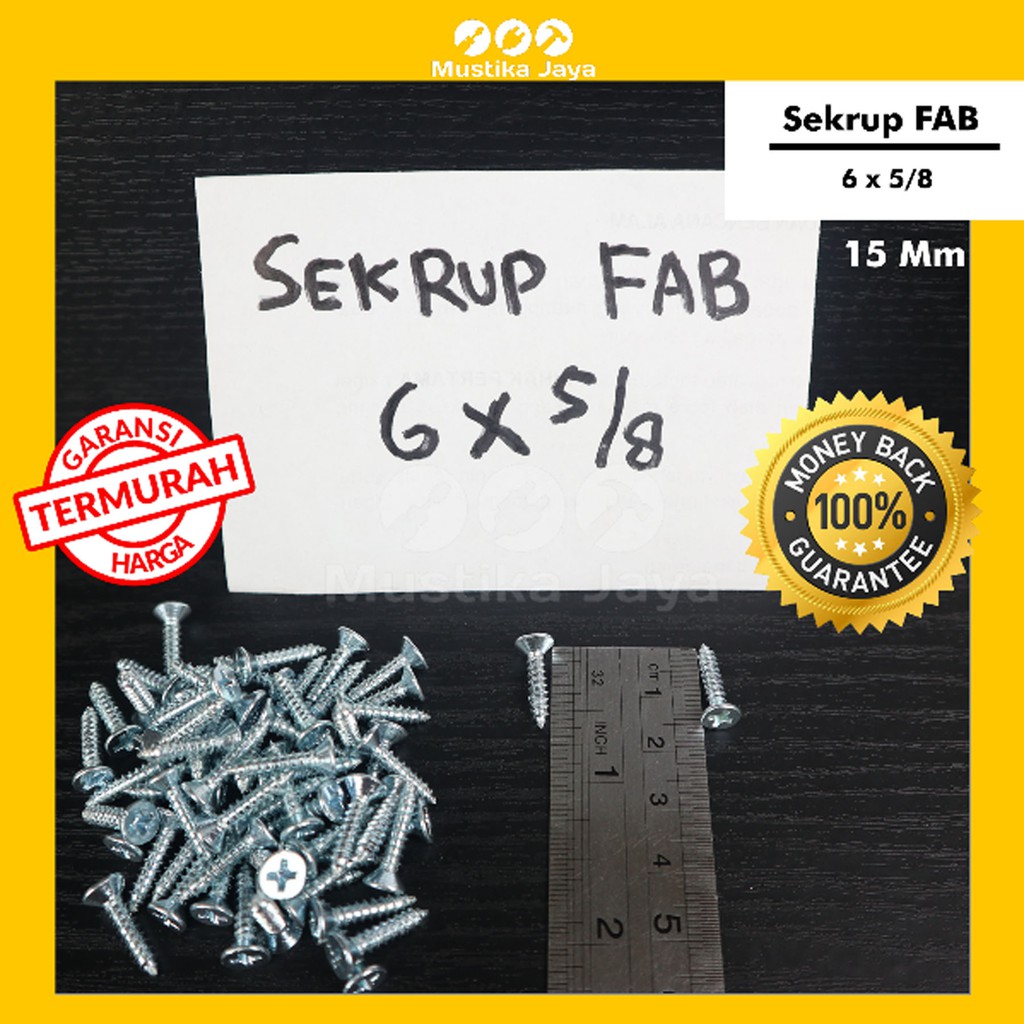 Sekrup FAB 6 x 5/8 / 1.5 Cm Kepala Datar 100 pcs