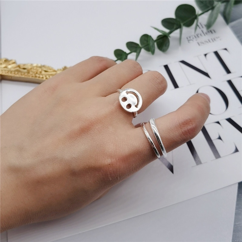 Korea Pribadi Wajah Tersenyum Bulat Merek Cross Pembukaan Cincin Wanita Sederhana Fashion Pribadi Ins Jari Telunjuk Cincin