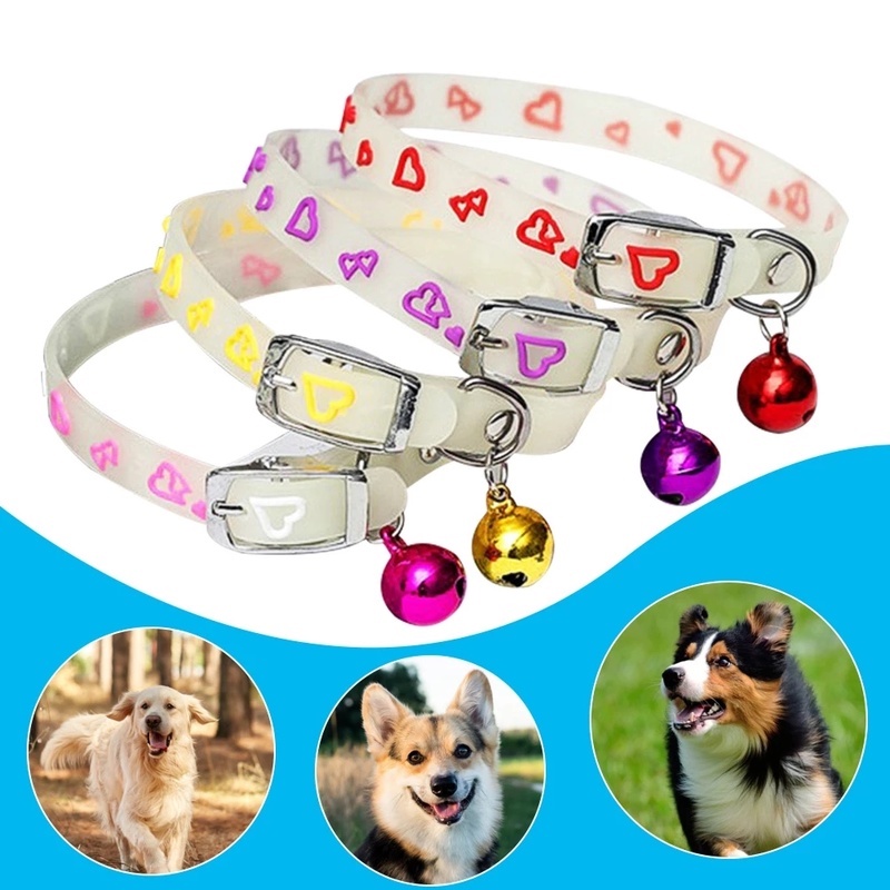 [1Pcs Fluorescent Pet Collars Supplies] [Anti Lost Cute Dog Luminous Neck Ring Cat Glowing At Night Collar with Bells]